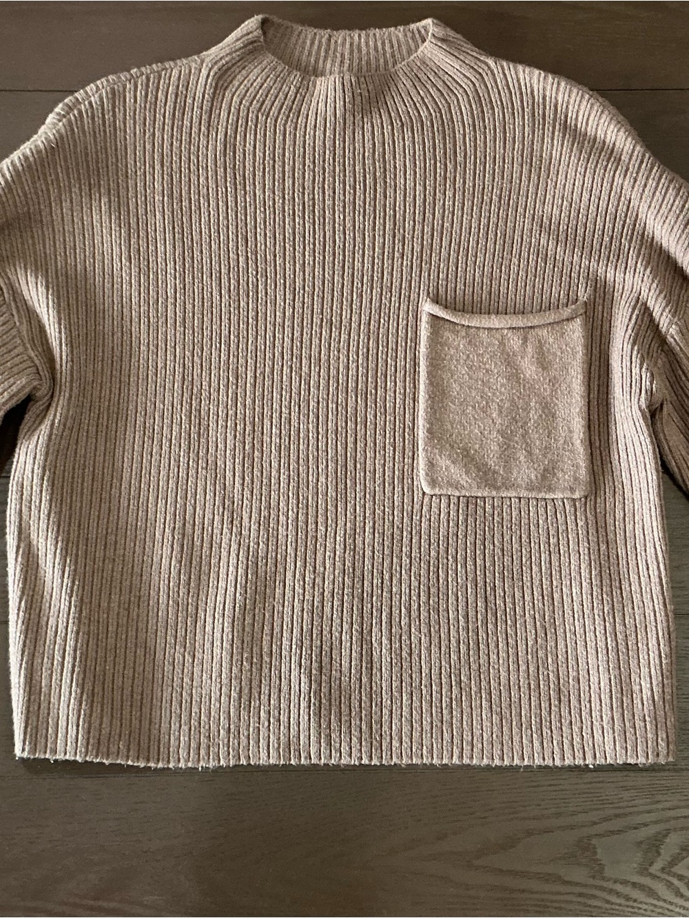Blu Pepper Women’s Ribbed Crewneck Sweater with Pocket - Brown